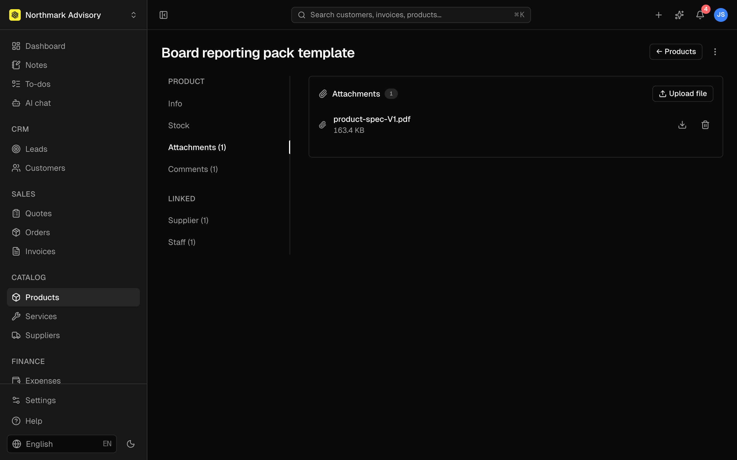 Files attached to a customer record.